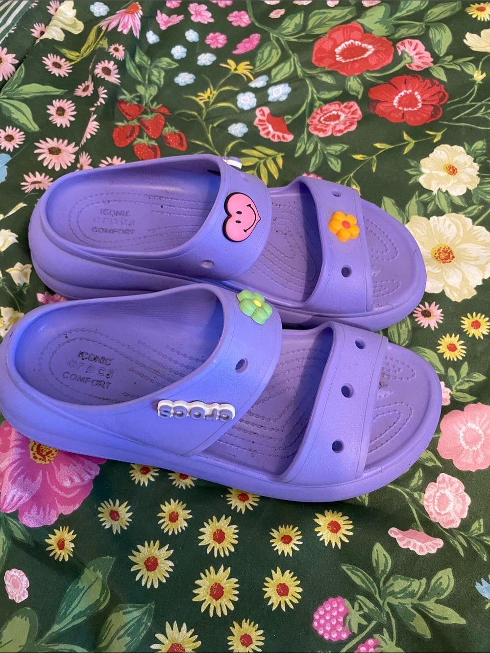 CROCS Women Lavender Purple Slide Sandals with Fun Charms platform